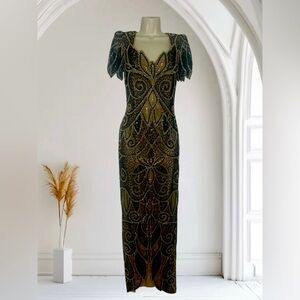 Niteline Della Roufogali Vintage Beaded Gown Size 8 90s Art Deco Black Tie Dress